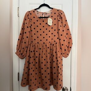 Altar'd State Tan Mini Dress with Black Polka Dots